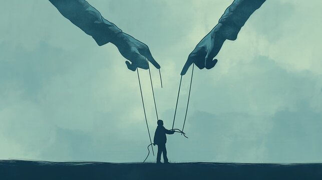 A man is being pulled by two hands