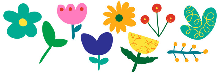 Illustration pattern set, Hand drawn abstract flower doodle set, Illustration pattern abstract flower vector set