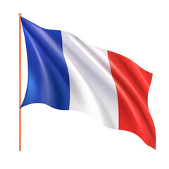 Obraz premium Waving flag of France in transparent background. France flag for independence day. The symbol of the state on wavy fabric.