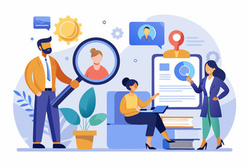 Recruitment finding candidate for job applicant, human resources HR analyze or scan candidate winner, search new people for job opportunity concept, HR recruiter magnifying glass analyze candidate
