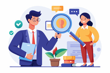 Recruitment finding candidate for job applicant, human resources HR analyze or scan candidate winner, search new people for job opportunity concept, HR recruiter magnifying glass analyze candidate
