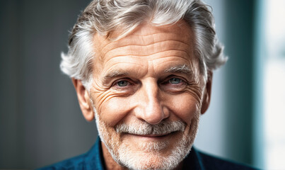 A man with gray hair and a beard smiles for the camera - Powered by Adobe