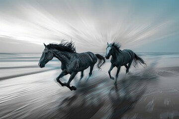 Obraz premium Majestic Horses Galloping by the Seashore