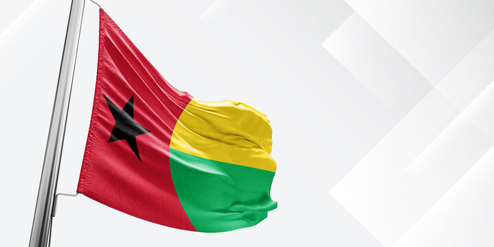 Guinea-Bissau national flag cloth fabric waving on beautiful White Square Background.