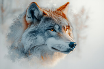 Naklejka premium Wolf on a white canvas,