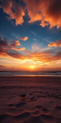 Obraz premium Breathtaking Sunset Over Seaside: A Tranquil Beach View with Colorful Skies and Gentle Waves