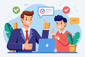 Telephone call expert to generate lead or sales, success telemarketing tell promotion to prospect or client concept, businessman sale representative agent talk in phone call with thumb up feedback.
