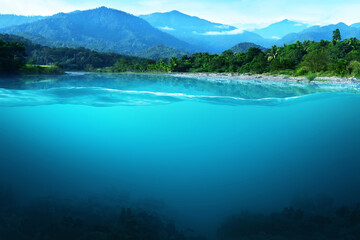 Beautiful lake underwater, Nature background.