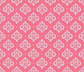Floral pattern. Vintage wallpaper in the Baroque style. Seamless vector background. White and pink ornament for fabric, wallpaper, packaging. Ornate Damask flower ornament