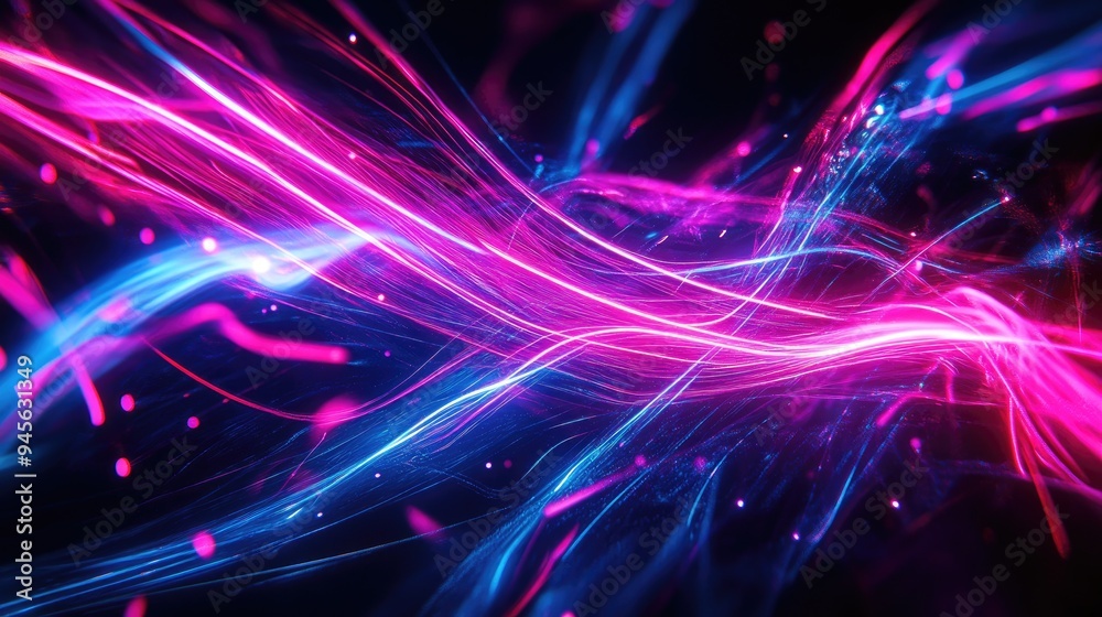 Poster 3d rendering of an abstract neon wallpaper featuring glowing lines and dynamic trails against a dark