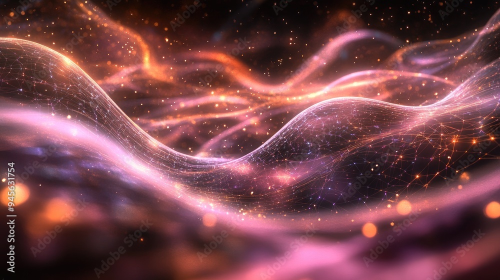 Poster 3d rendering of abstract space grids elements and lights related to educational science and contempo