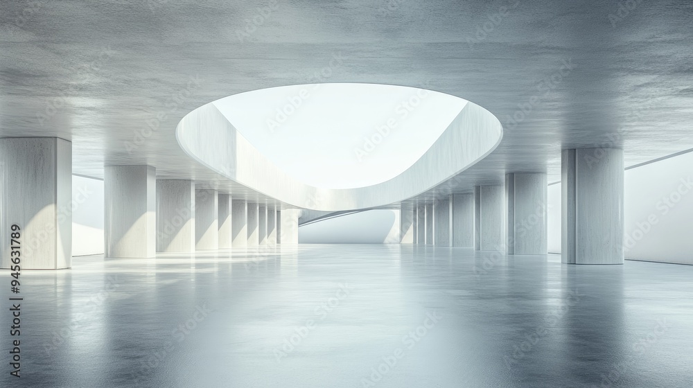 Poster 3d rendering of an abstract futuristic architectural space featuring an empty concrete floor ideal f