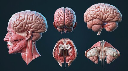 3D rendering of human male brain anatomy and related organs