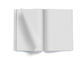 Blank book magazine template on a white background, mock up, 3d illustration, 3d rendering