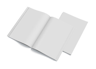 Blank book magazine template on a white background, mock up, 3d illustration, 3d rendering