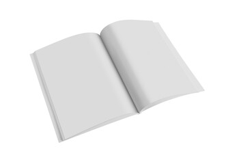 Blank book magazine template on a white background, mock up, 3d illustration, 3d rendering