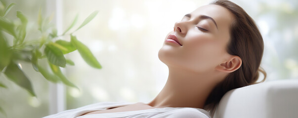 A serene woman relaxing among blooming daisies in a sunlit garden, enjoying nature and peaceful moments in springtime