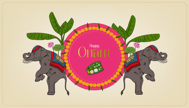Happy Onam Festival Calligraphy with festival vector elements vector illustration for social media banner template 