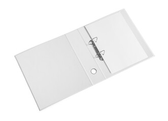 White Blank Binder With Metal Rings For A4 Paper Sheet on a white background, mock up, 3d illustration, 3d rendering