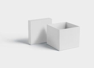 white square paper box on a white background, mock up, 3d illustration, 3d rendering