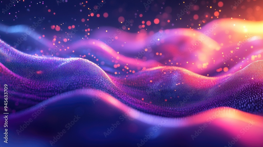 Poster abstract digital background featuring dynamic particles flow of information space visualization of l
