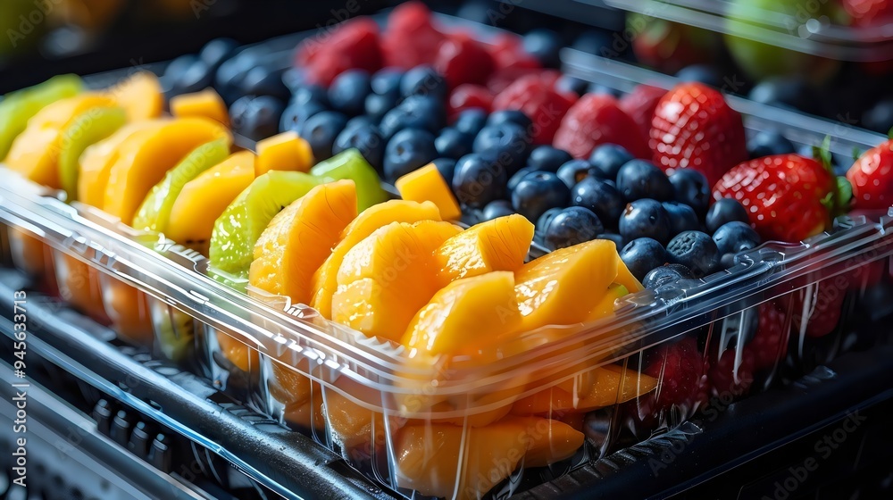 Poster A tray of fruit is displayed in a store