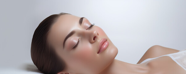 A woman relaxes peacefully during a spa treatment in a serene setting filled with soft lighting 