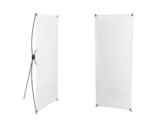 X-stand banner display on a white background, mock up, 3d illustration, 3d rendering