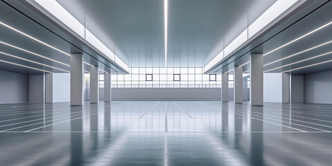 Obraz premium Modern Spacious Interior with High Ceilings and Large Windows in Contemporary Building
