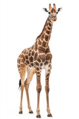 Fototapeta premium A giraffe stands on a white background, looking directly at the camera.