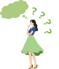分からなくて考える女性のイラスト