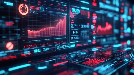 Obraz premium A digital interface displaying financial data with graphs and metrics.