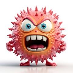 An angry, cartoonish-looking virus character on a white background