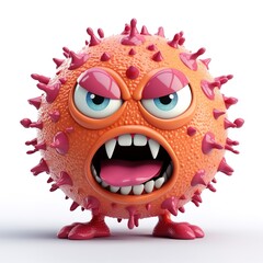 An angry, cartoonish-looking virus character on a white background