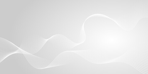 Abstract white wave dynamic curve lines on gray background. Energy technology concept modern backdrop design for business, presentation, banner.