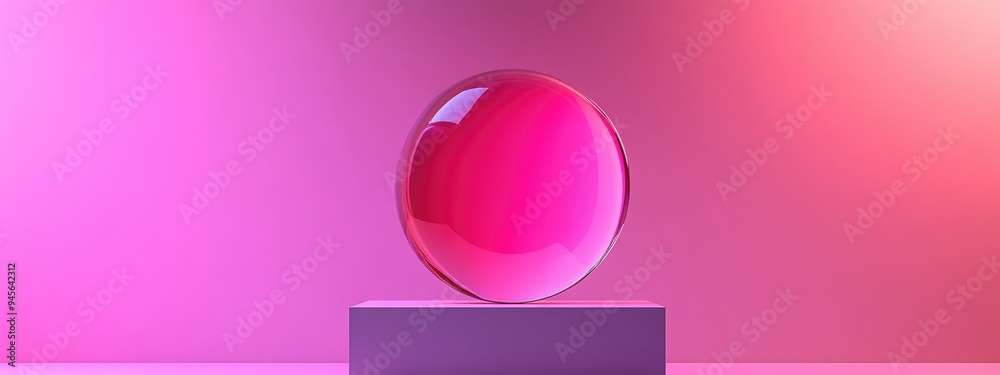 Aufkleber 3D render of an abstract geometric background featuring a translucent violet red round glass Modern minimalist display mockup with an unoccupied pedestal and empty podium