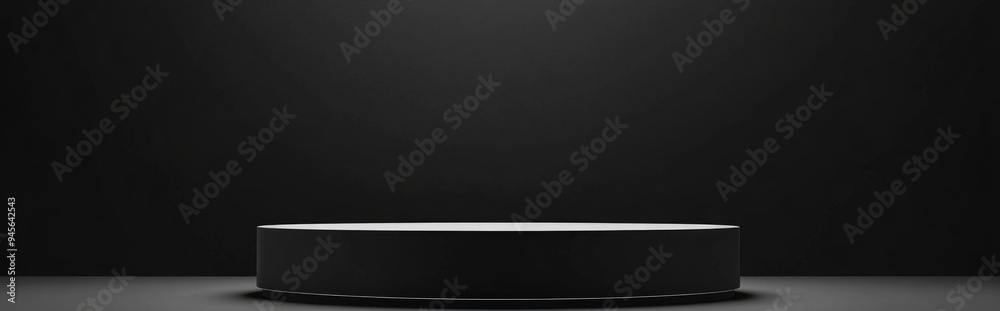 Poster 3D rendering illustration of a podium with a black and white background featuring studio copy space for a banner