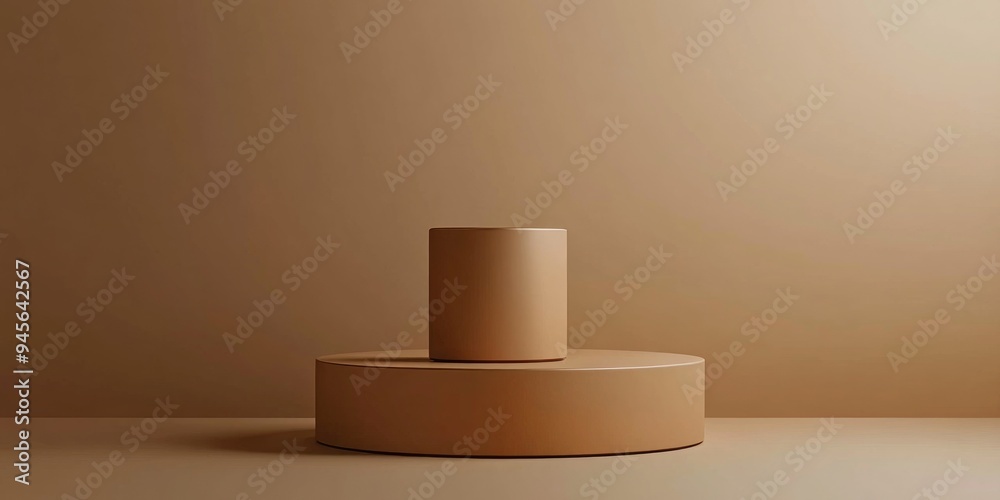 Poster 3d brown cylindrical podium with a minimal studio backdrop abstract geometric shape illustration ren