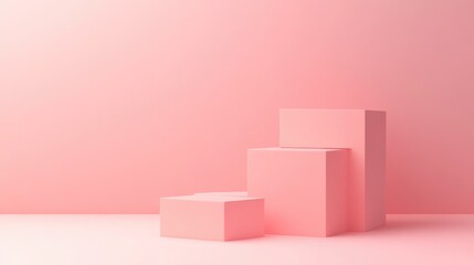 3D rendering of pink squares on a pedestal showcasing products on a matching pink floor Designed for commercial advertising isolated against a pink background product presentation illustration