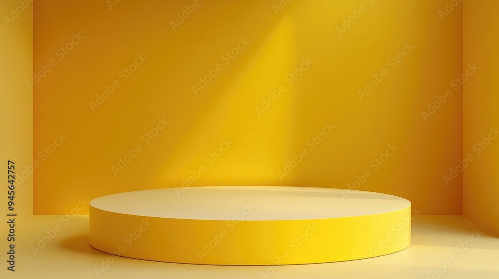Poster 3D podium display with a yellow background designed for showcasing Podium mockup rendering