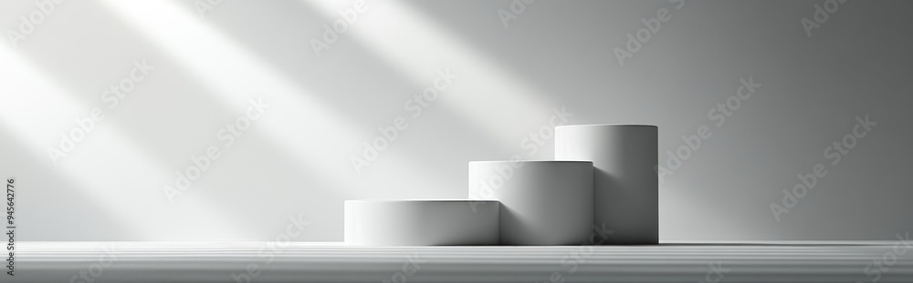 Poster 3d gray and white cylinder podium against a minimal studio background abstract geometric shape repre