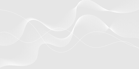 Abstract white wave dynamic curve lines on gray background. Energy technology concept modern backdrop design for business, presentation, banner.