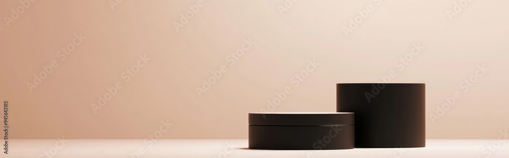 Poster 3d rendering of a minimalistic background for cream cosmetics featuring a sleek black podium