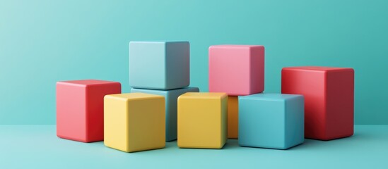 Fototapeta premium 3D rendering illustration of a vibrant collection of rounded mockup cubes in a sleek and minimalist design set against a solid colored background