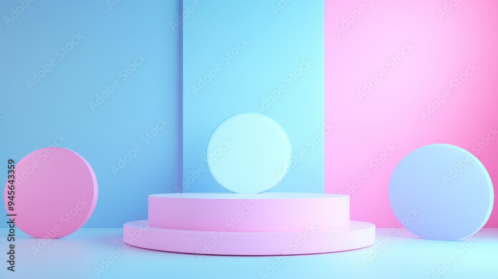 Poster 3D rendered abstract platform showcasing a minimal pastel podium display