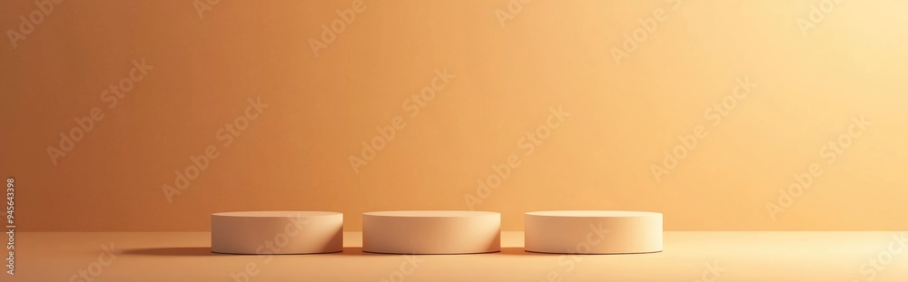 Poster 3d rendering of vacant podiums set against a light orange backdrop an abstract scene suitable for pr