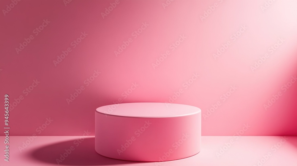 Poster 3D pink cylinder podium in a minimal studio setting Abstract geometric shape illustration for displaying products