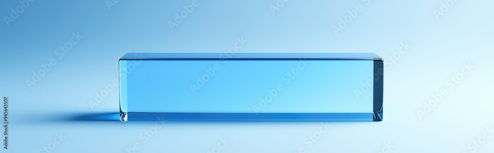 Poster 3D rendering of a blue rectangular glass object on a blue background for product presentation