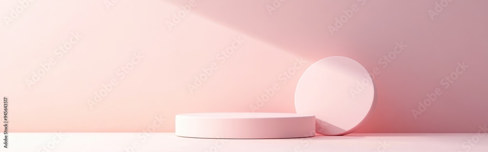 Poster 3d illustration featuring a geometric pink podium for showcasing cosmetic products mockup design wit