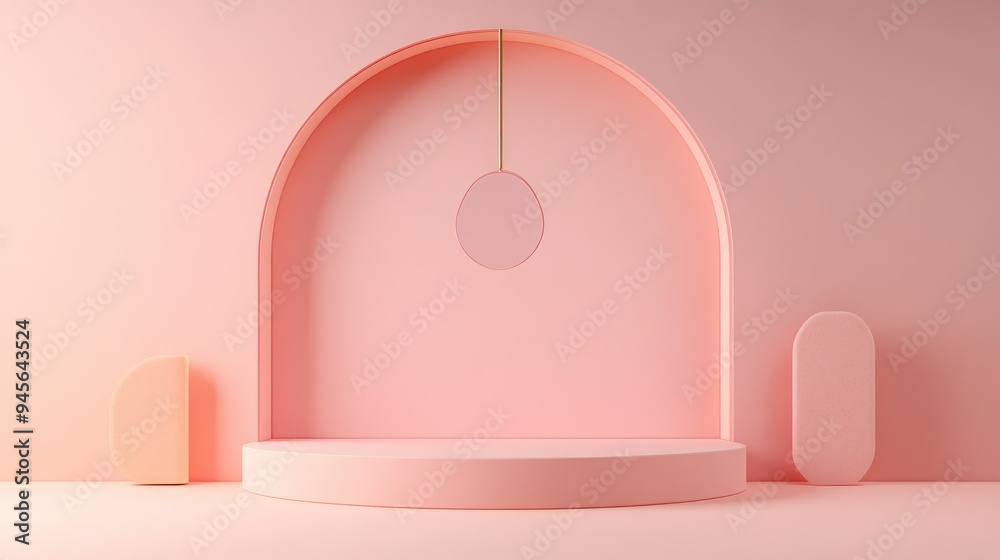 Aufkleber 3D rendering of a contemporary mock up featuring an abstract geometric background a blank template a minimalist empty showcase primitive shapes and an art deco display in pastel colors